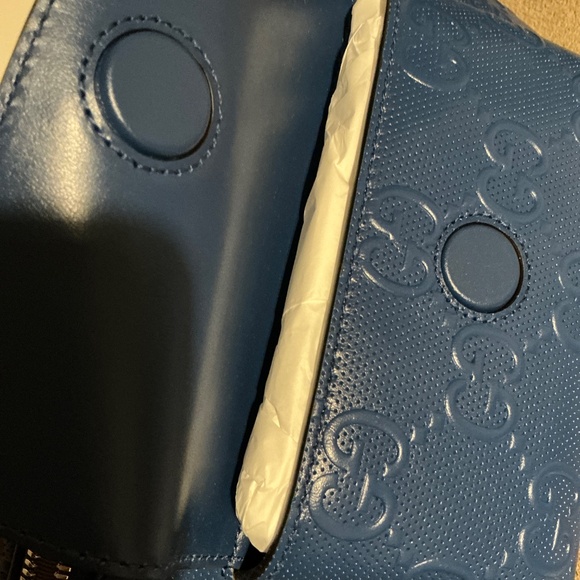 GUCCI blue Calf TENNIS perforated GG Embossed leather 90-36 Belt Bag - Picture 9 of 13